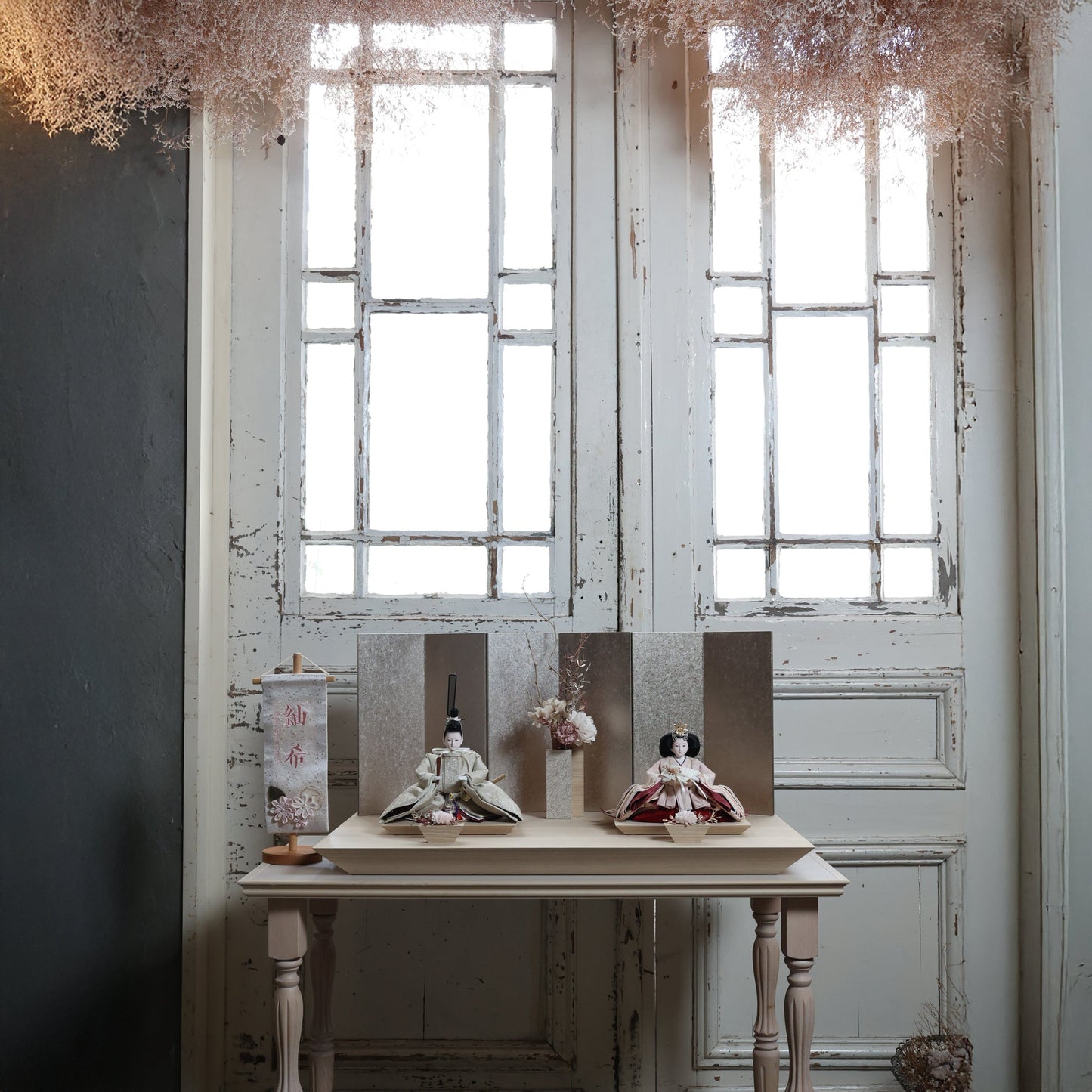 福(灰墨×桜) fuku|26雛人形出し飾り